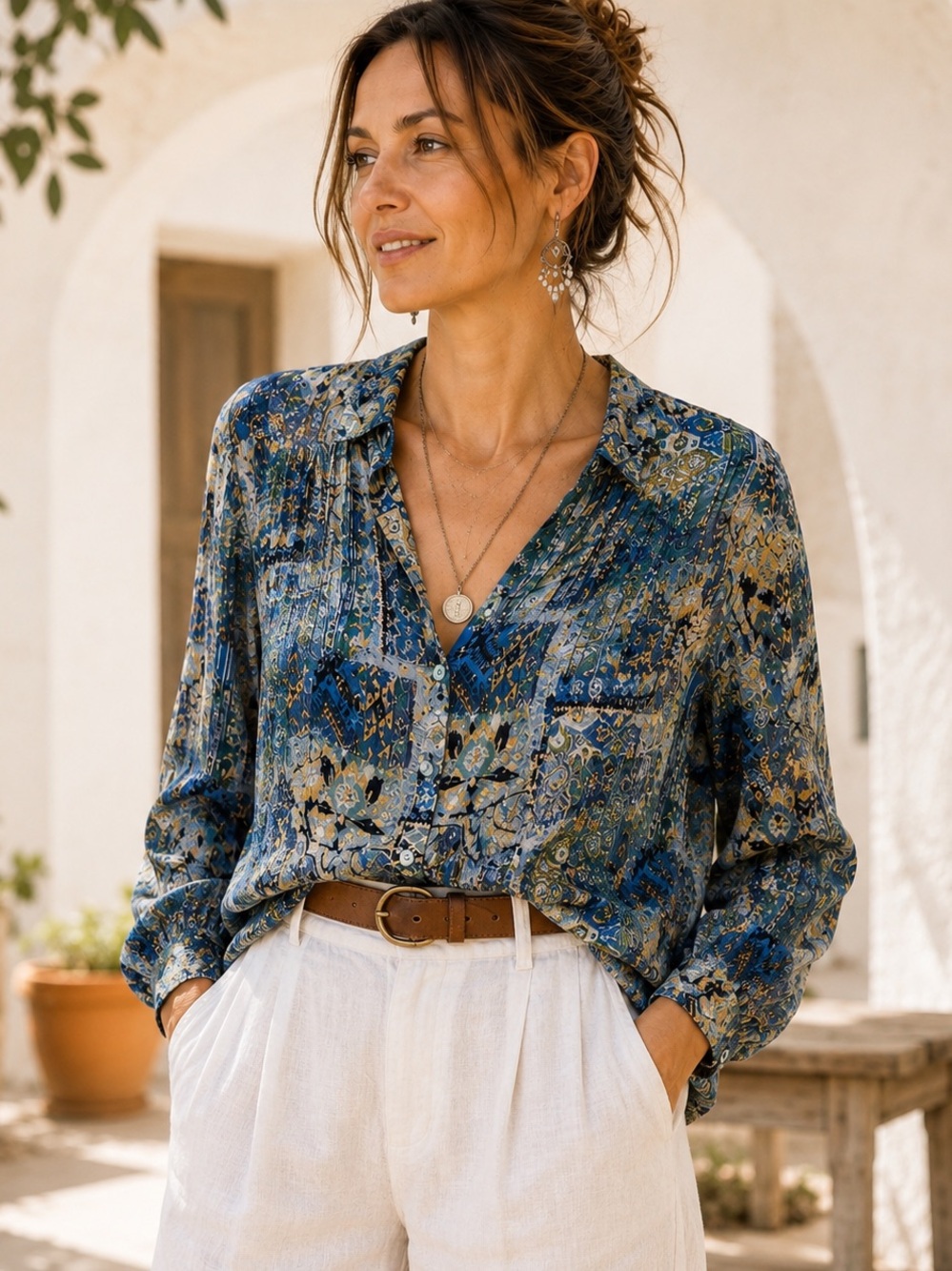 Jane and Delancey 100% Rayon Oversized Boho Pintuck Pleated Blouse